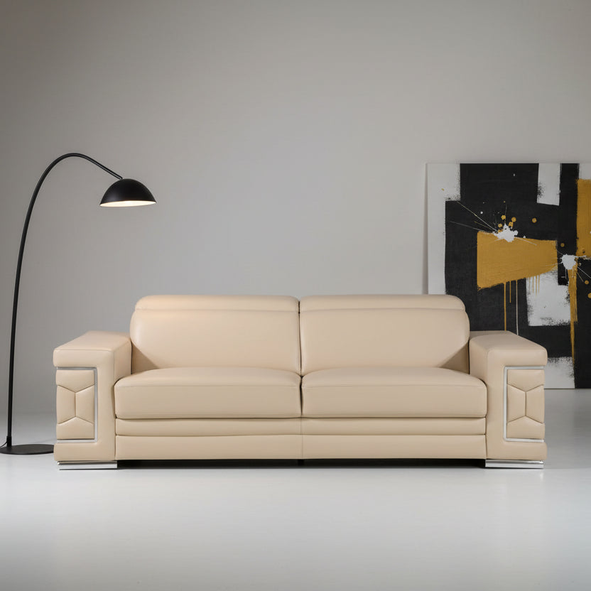 89" Geometric Leather Sofa