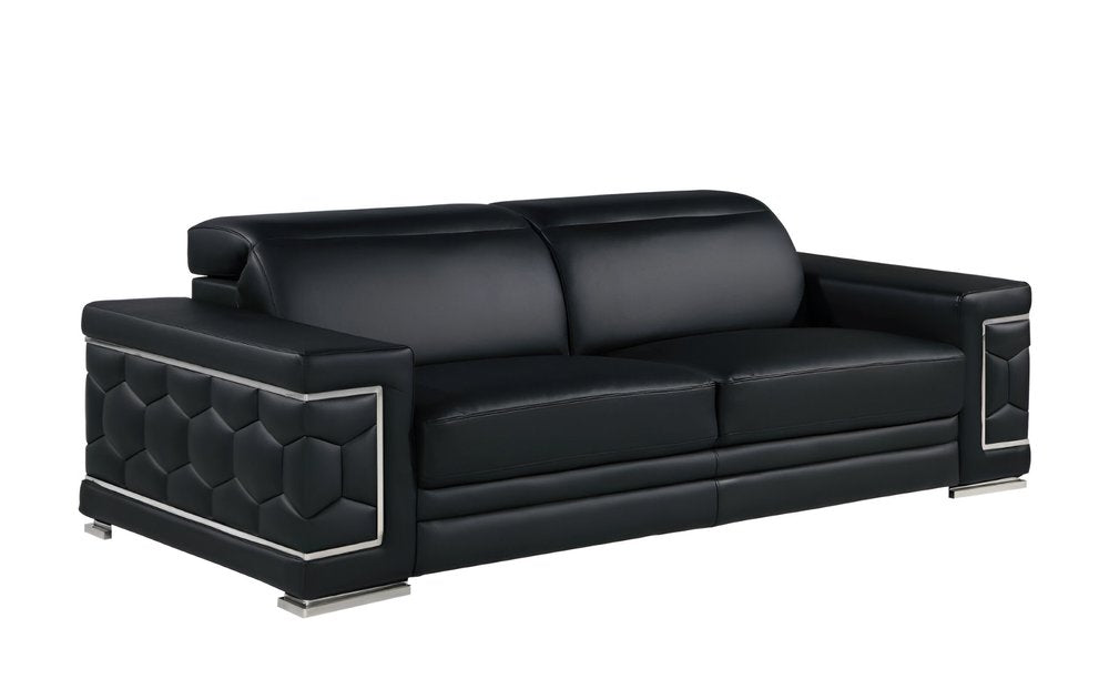 89" Geometric Leather Sofa