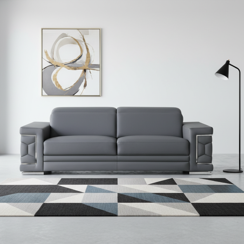 89" Geometric Leather Sofa