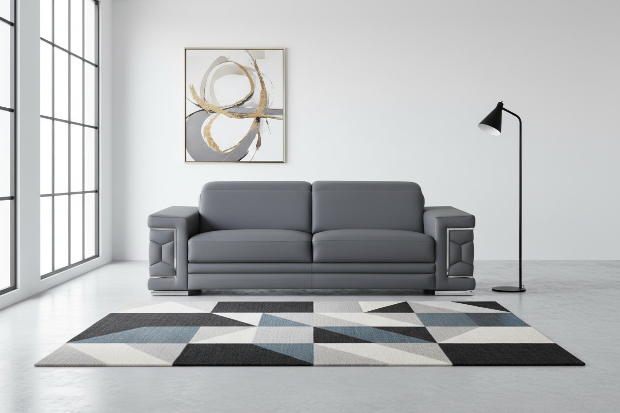89" Geometric Leather Sofa