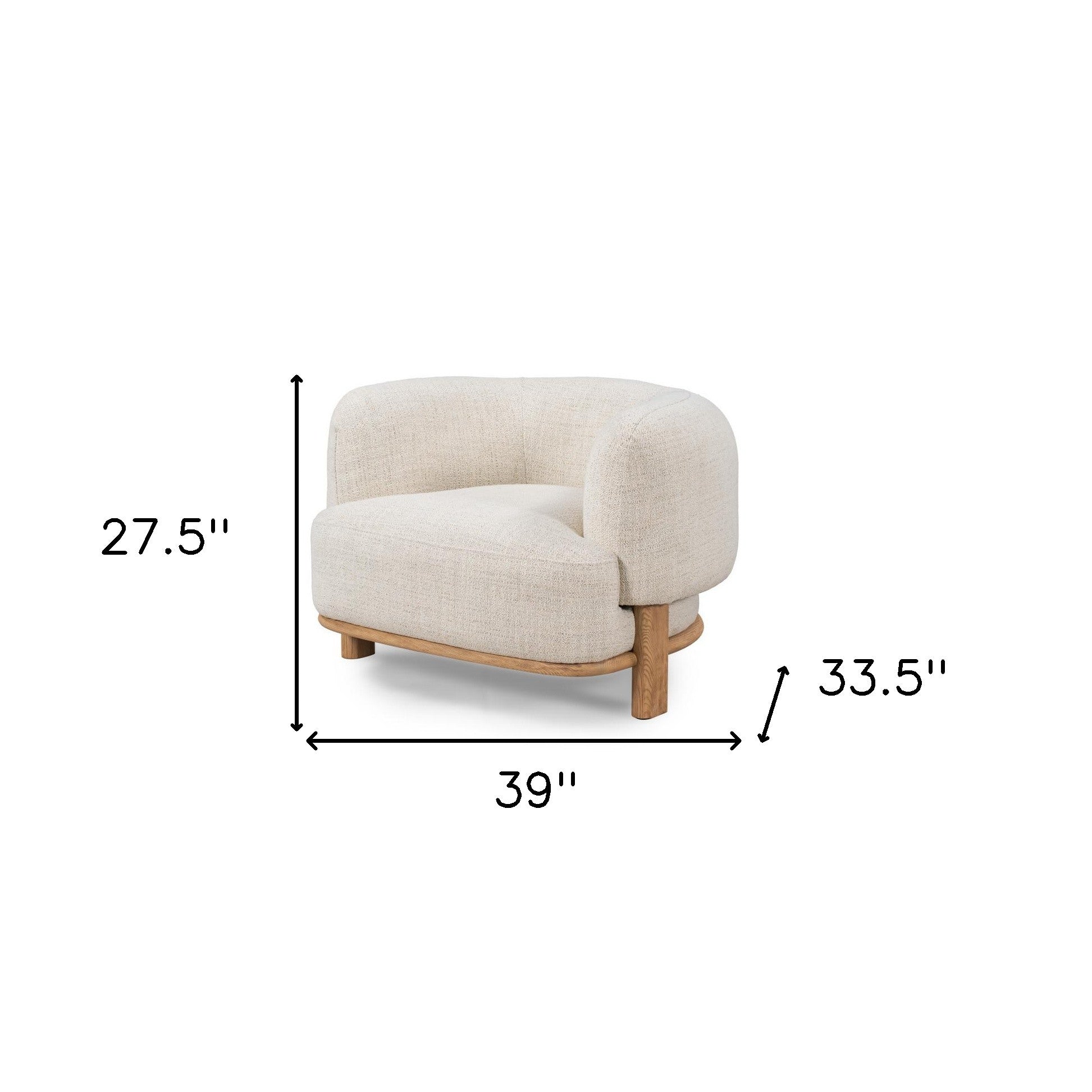 39" Cream Modern Wood Barrel Chair