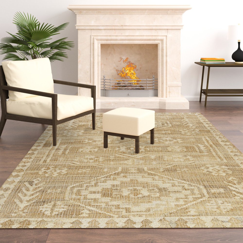 Brown and Beige Medallion Hand Woven Area Rug