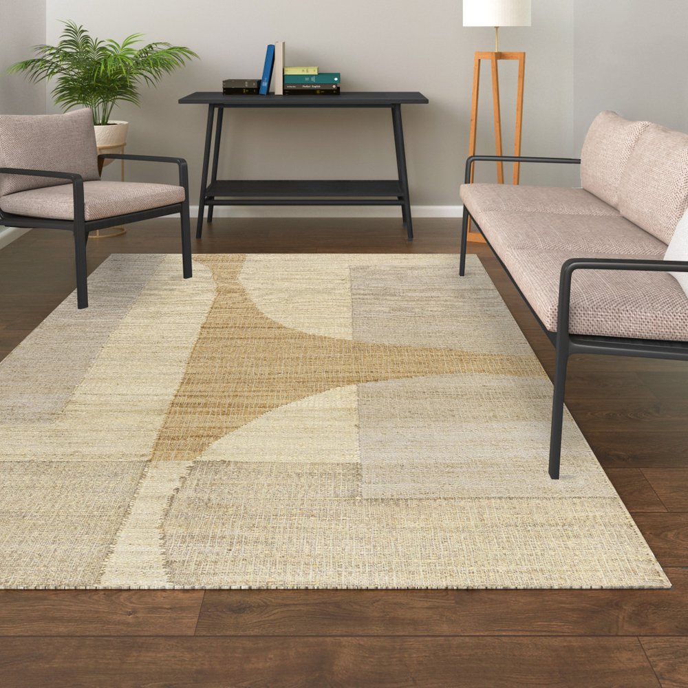 Beige and Ivory Abstract Jute Rug with Fringe Tassels