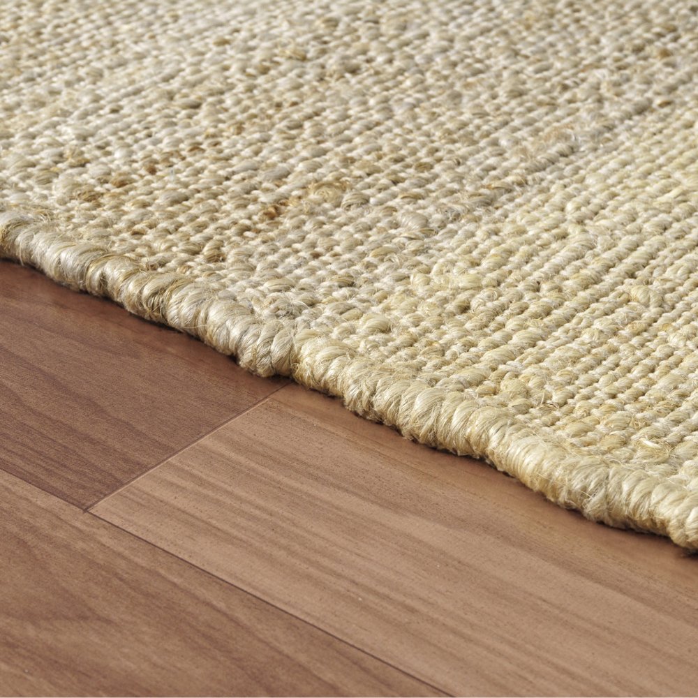 Beige and Ivory Abstract Jute Rug with Fringe Tassels