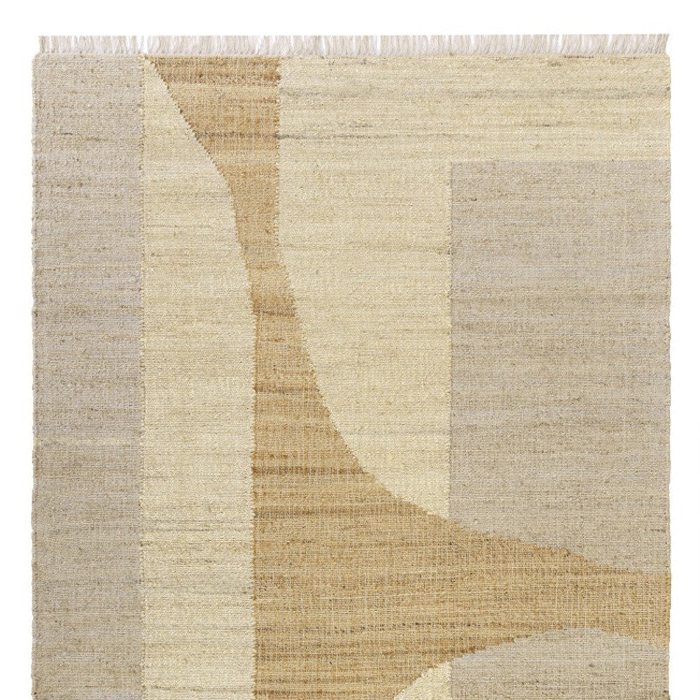 Beige and Ivory Abstract Jute Rug with Fringe Tassels
