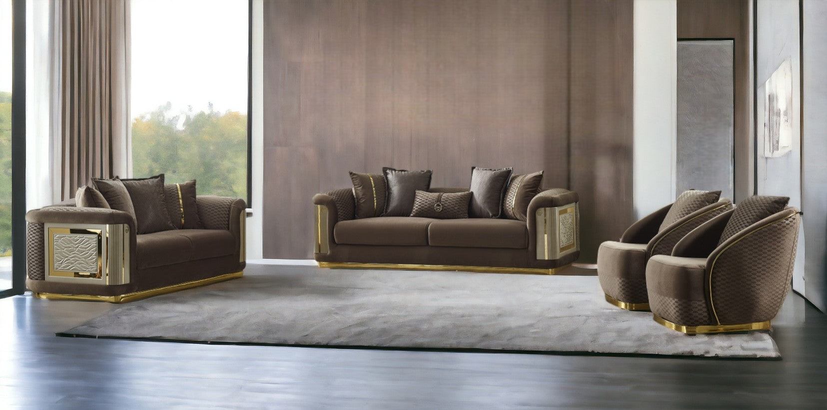 4 Piece Gold Accent 6-Seat Sofa Set