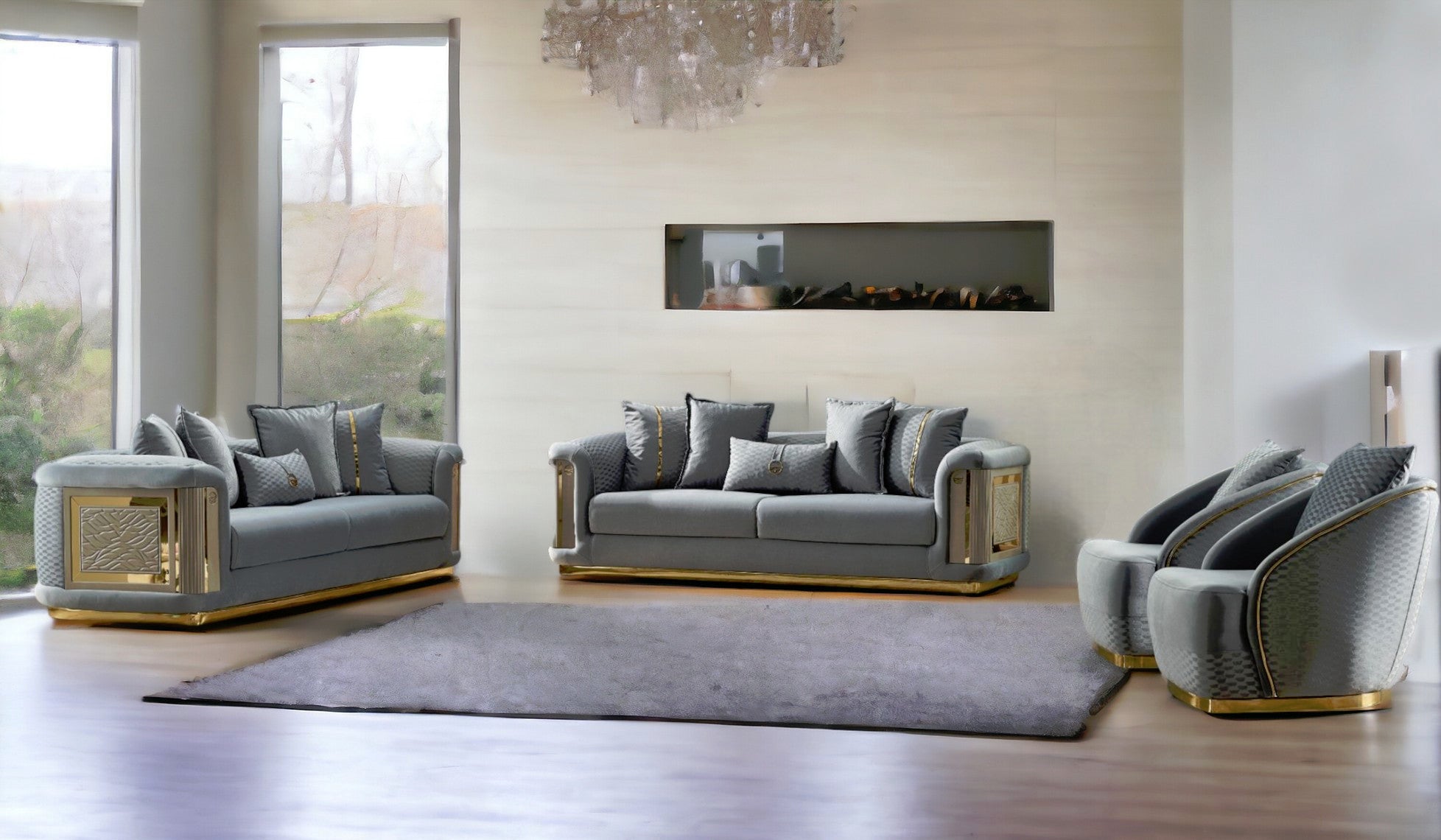 4 Piece Gold Accent 6-Seat Sofa Set