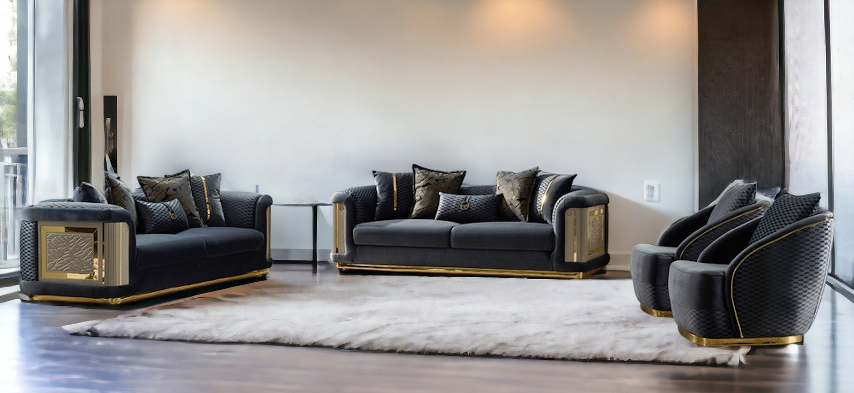 4 Piece Gold Accent 6-Seat Sofa Set