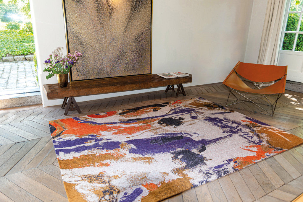 Purple, Orange, and White Abstract Area Rug