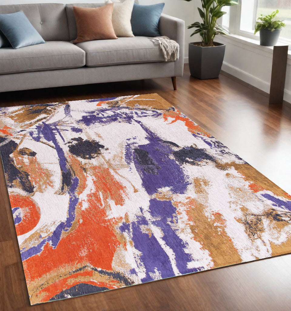 Purple, Orange, and White Abstract Area Rug