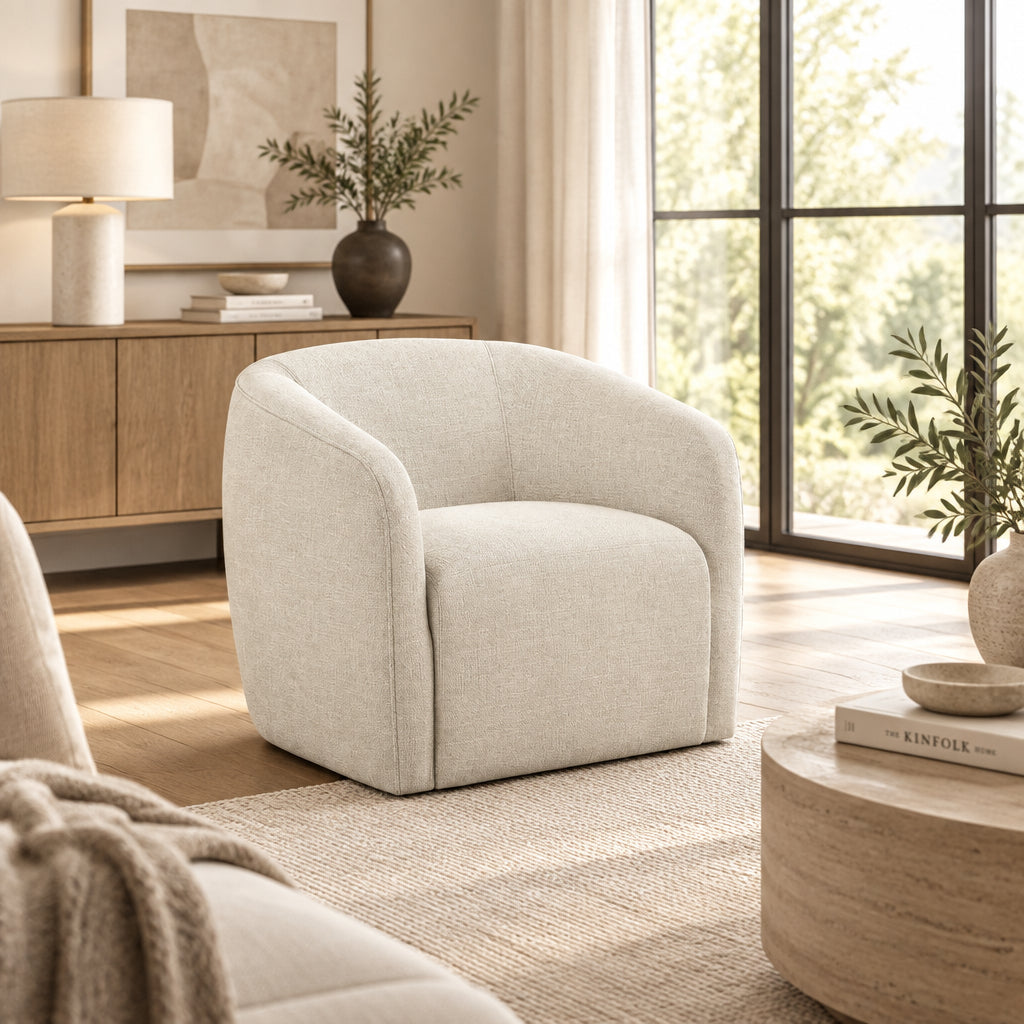 32" Beige Barrel Club Chair