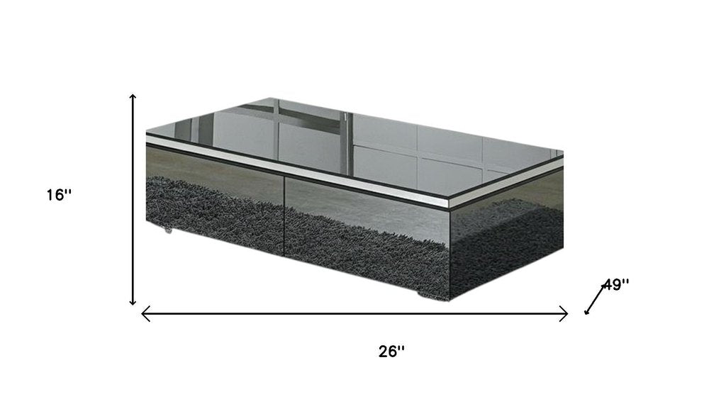 49" Gray Glass and Metal Mirrored Coffee Table