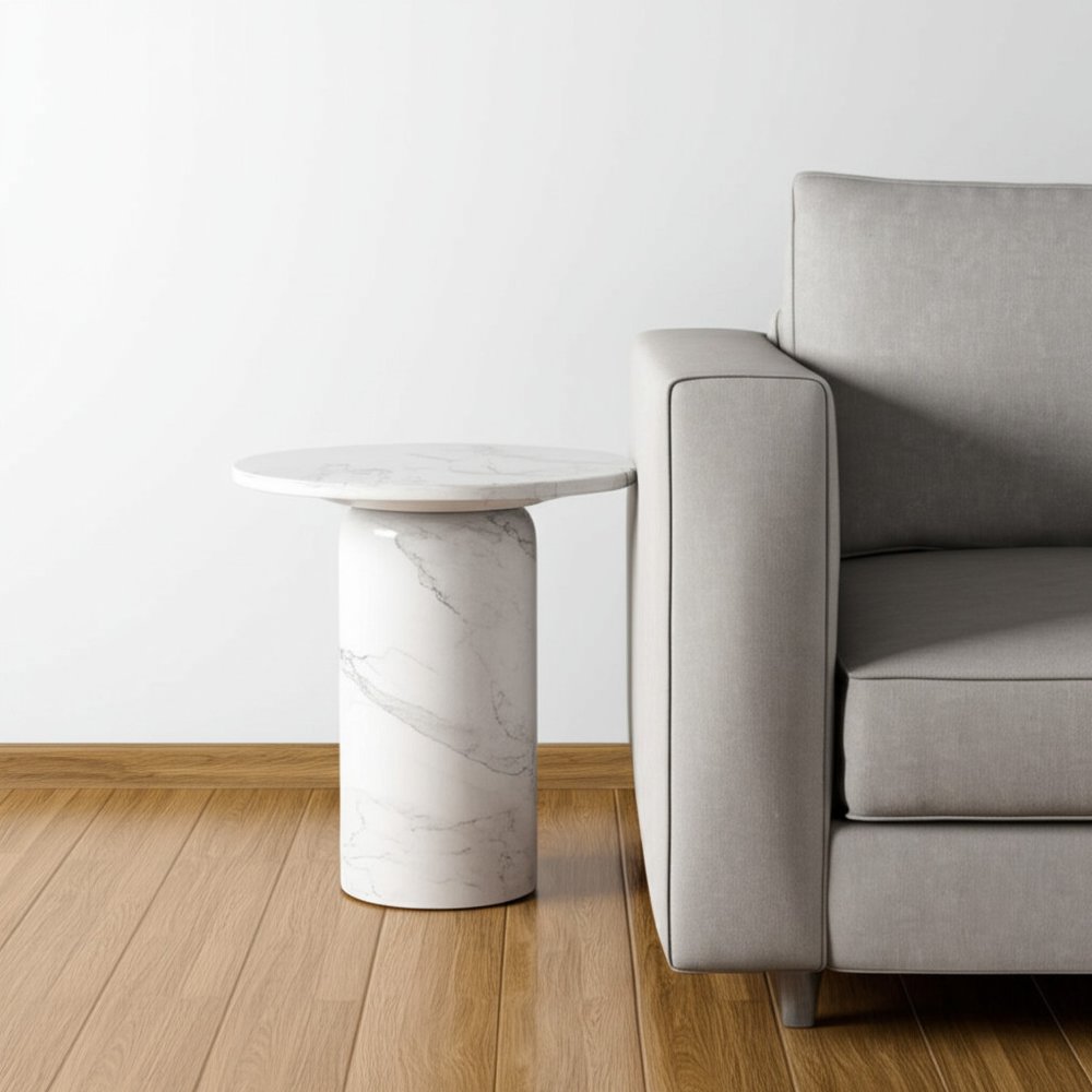 16" White Marble Pedestal End Table
