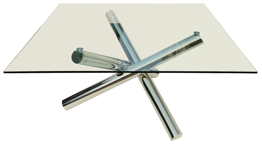 60" Silver Metal Cross Leg Dining Table
