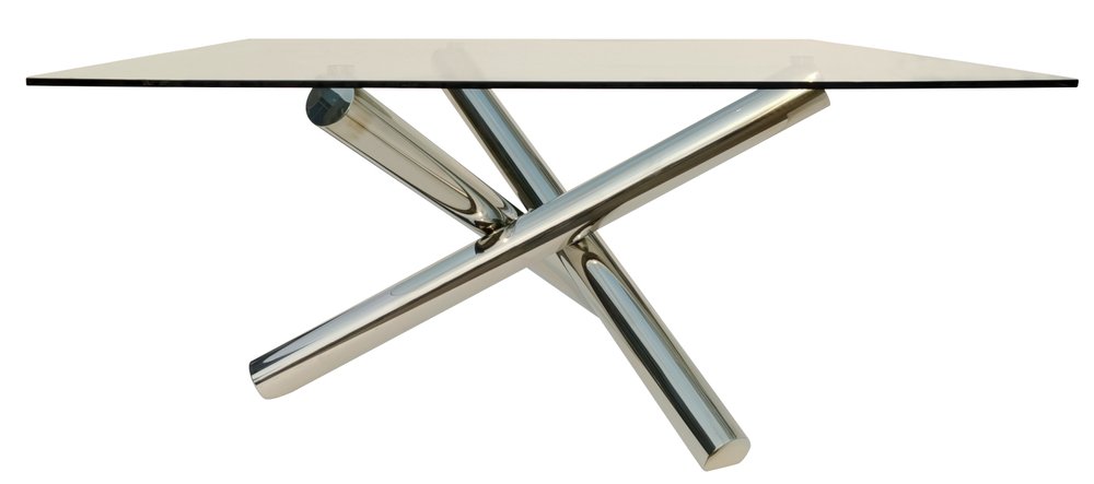 60" Silver Metal Cross Leg Dining Table