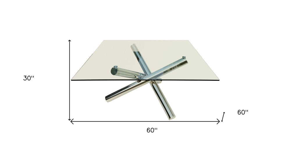 60" Silver Metal Cross Leg Dining Table