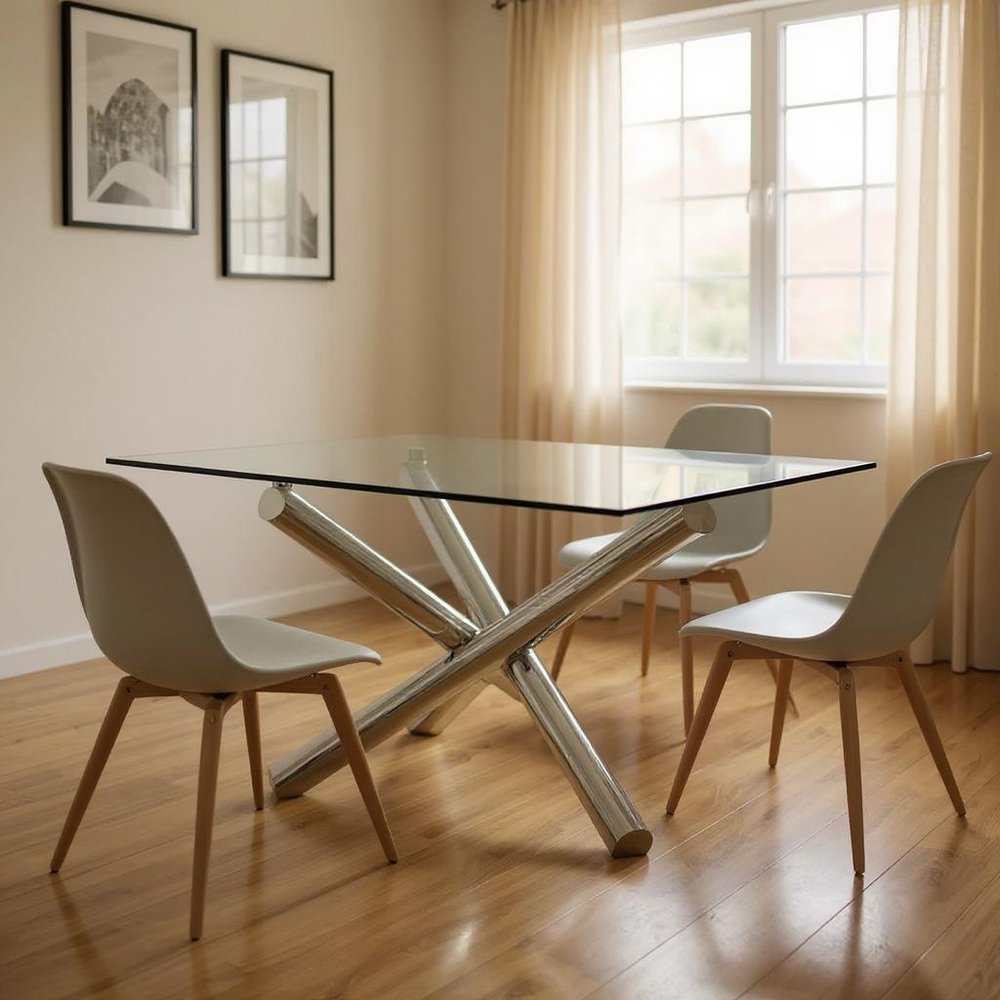 60" Silver Metal Cross Leg Dining Table