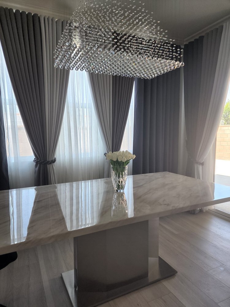 79" Gray, White, and Silver Marble and Steel Pedestal Dining Table