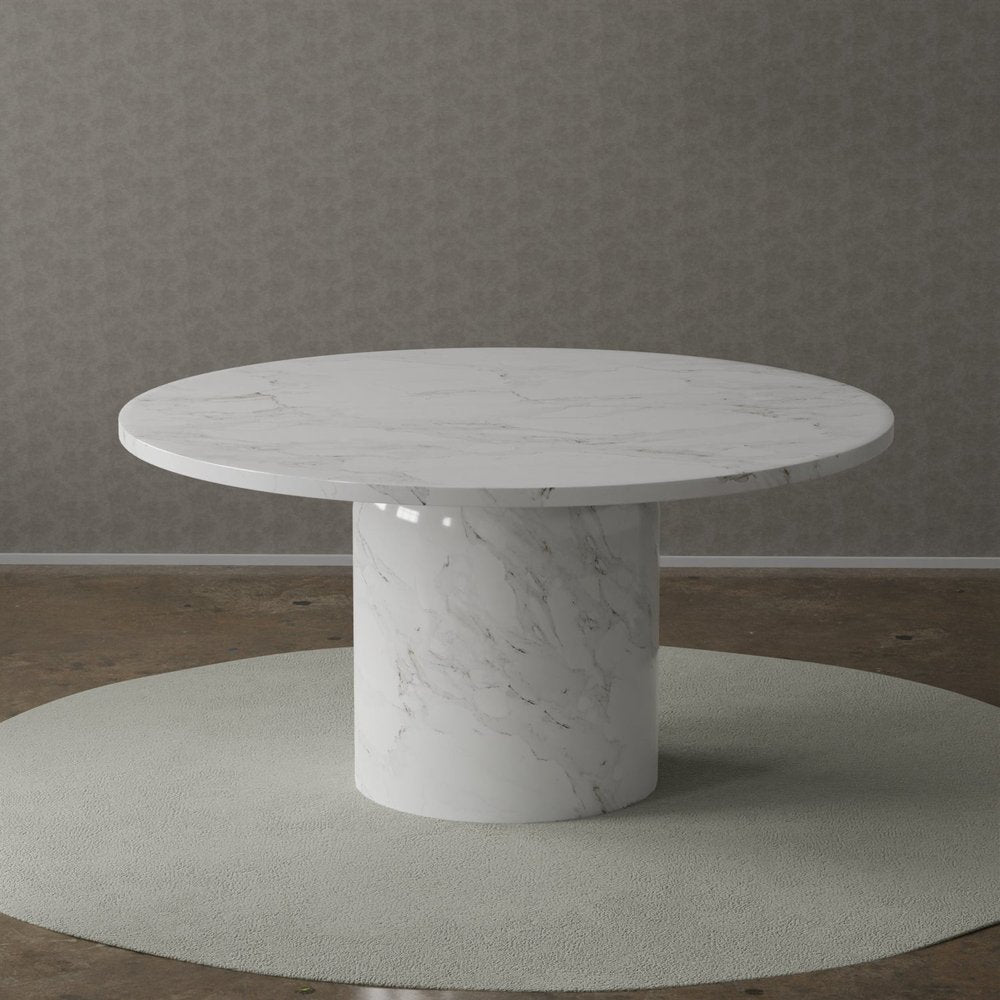 60" Gray and White Marble Pedestal Round Dining Table