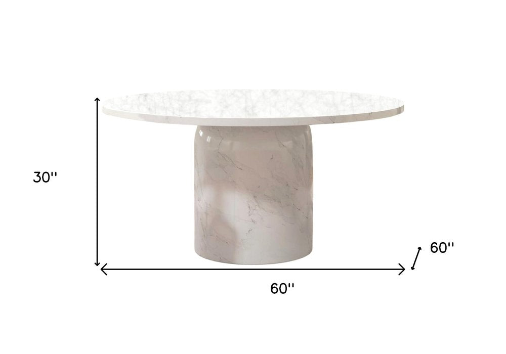 60" Gray and White Marble Pedestal Round Dining Table