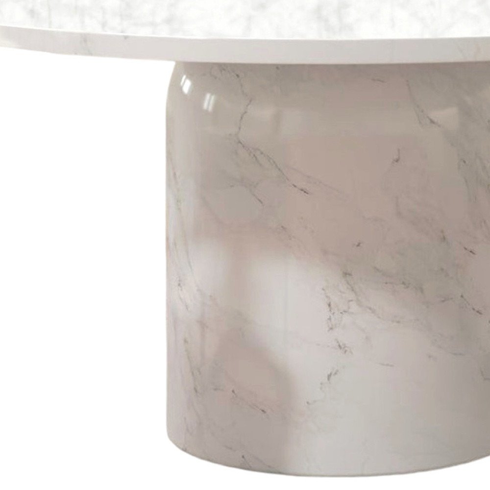 60" Gray and White Marble Pedestal Round Dining Table