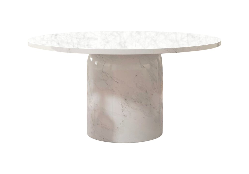 60" Gray and White Marble Pedestal Round Dining Table