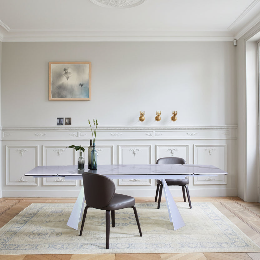 63" White Leaf Pedestal Extendable Dining Table