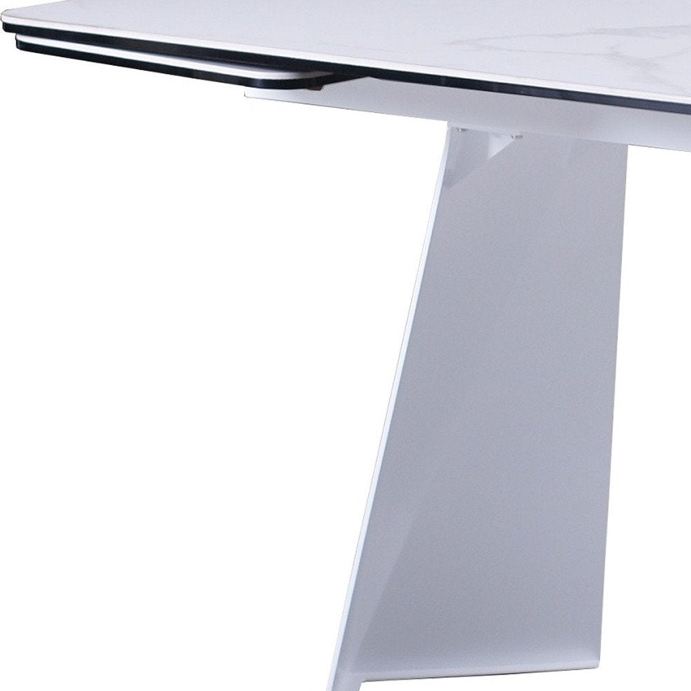 63" White Leaf Pedestal Extendable Dining Table