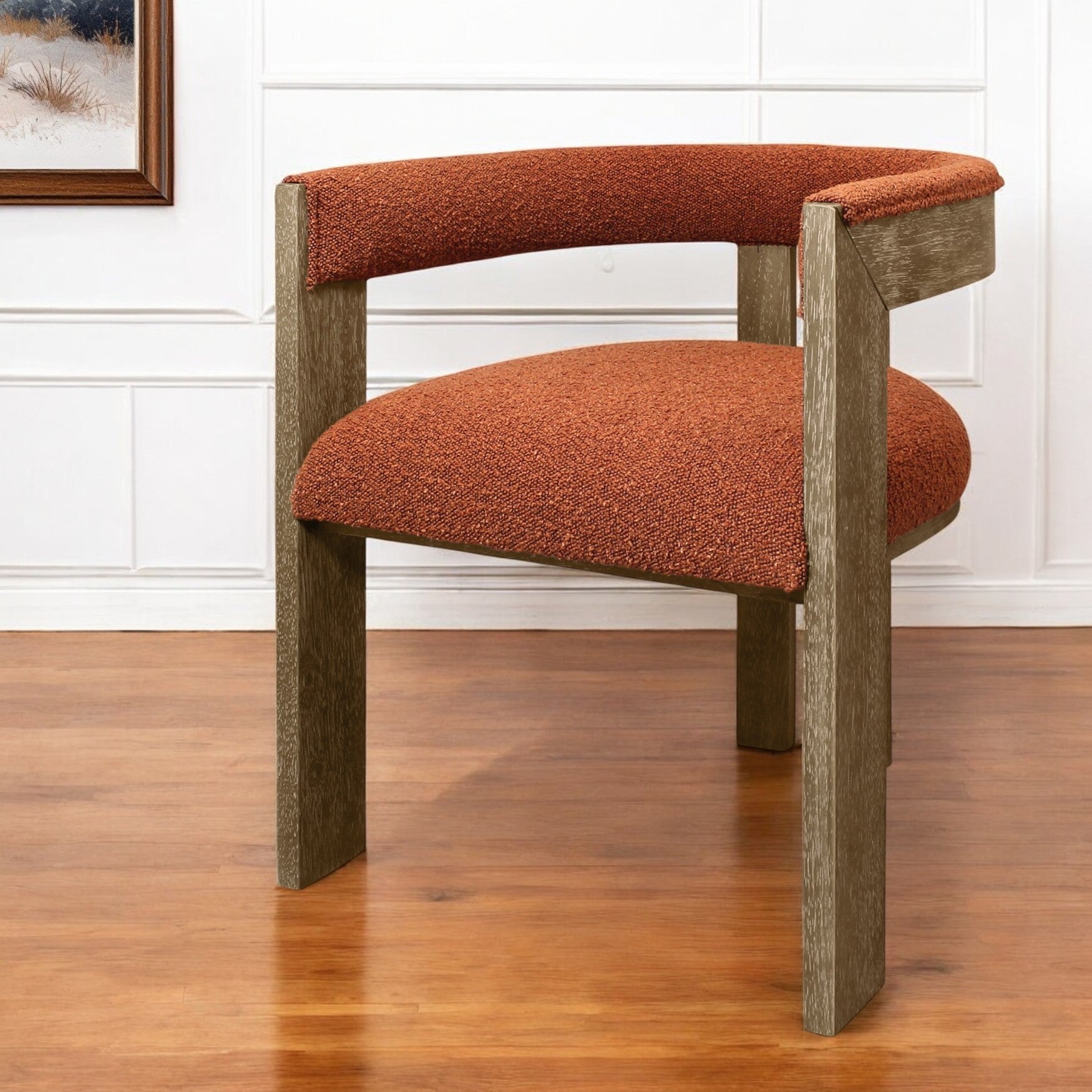 23" Bouclé and Wood Modern Barrel Chair
