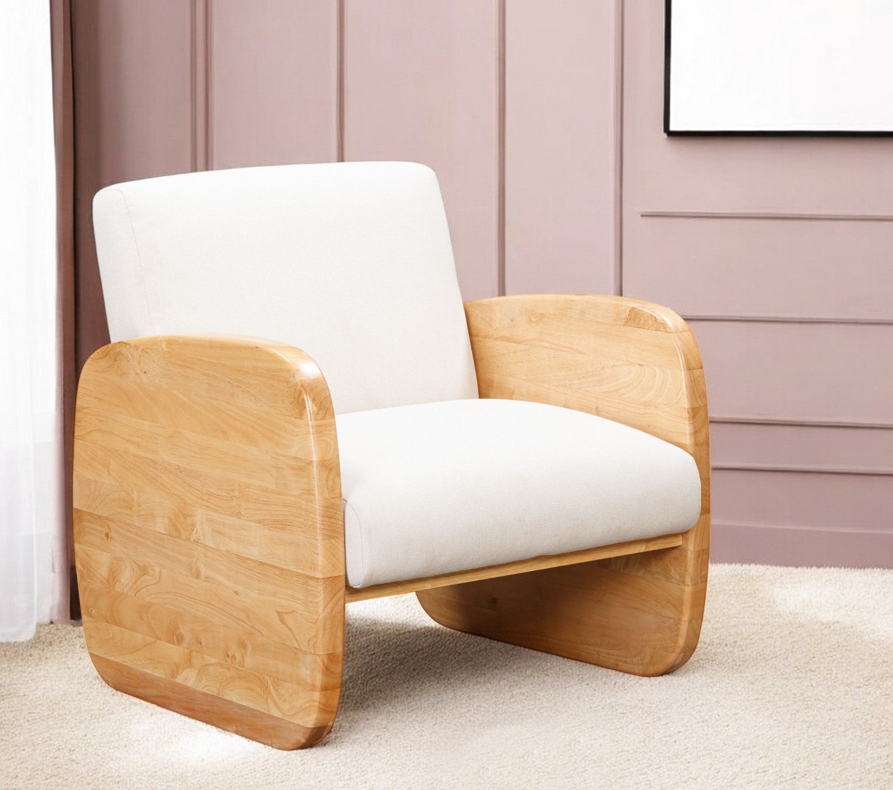 29" White Simple Wood Arm Chair