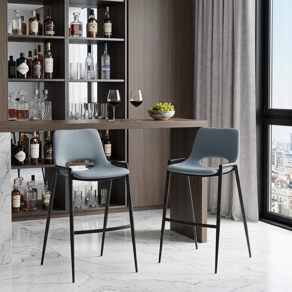 39" Set of Two Faux Leather Low Back Bar Chair