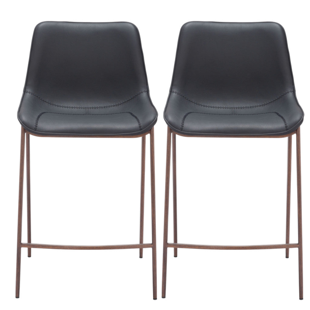 43" Set of Two Faux Leather and Wood Bucket Bar Chair