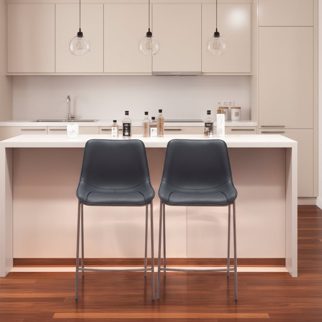 43" Set of Two Faux Leather and Wood Bucket Bar Chair