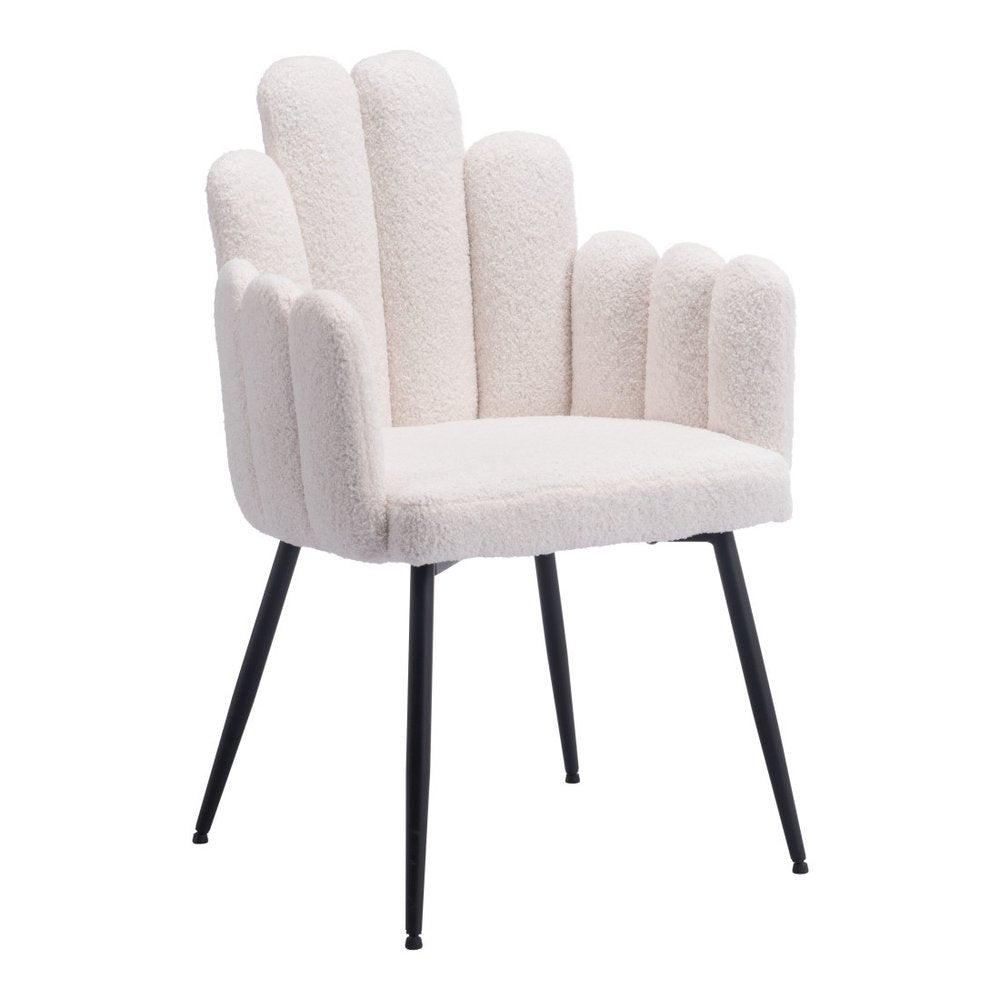 Set of Two 22" Ivory Faux Fur Deco Dining Chairs