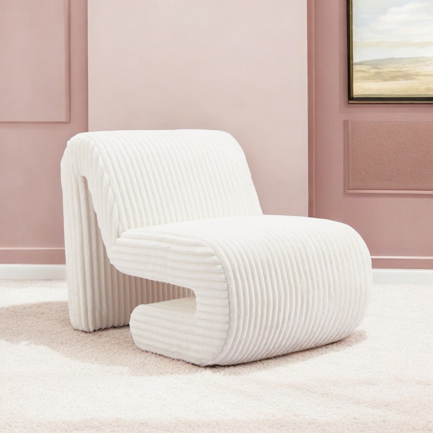 26" White Folded Corduroy Chair