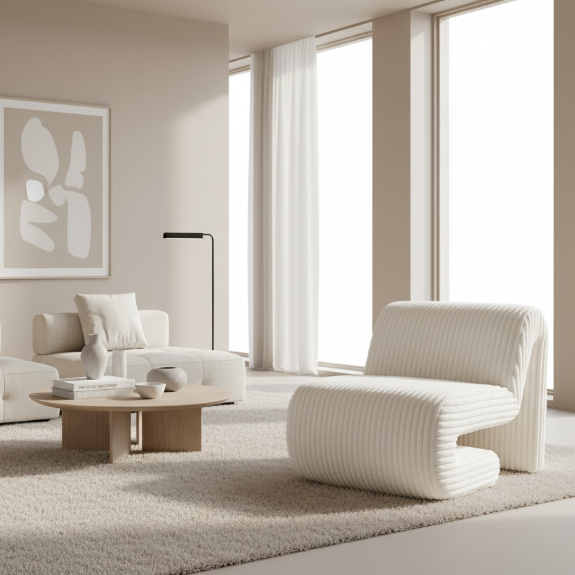 26" White Folded Corduroy Chair