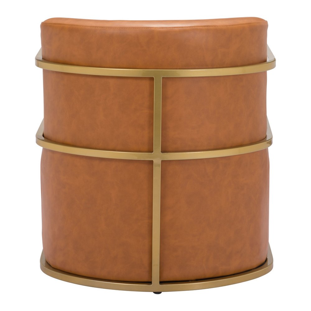 27" Brown and Gold Faux Leather Curved Accent Chair