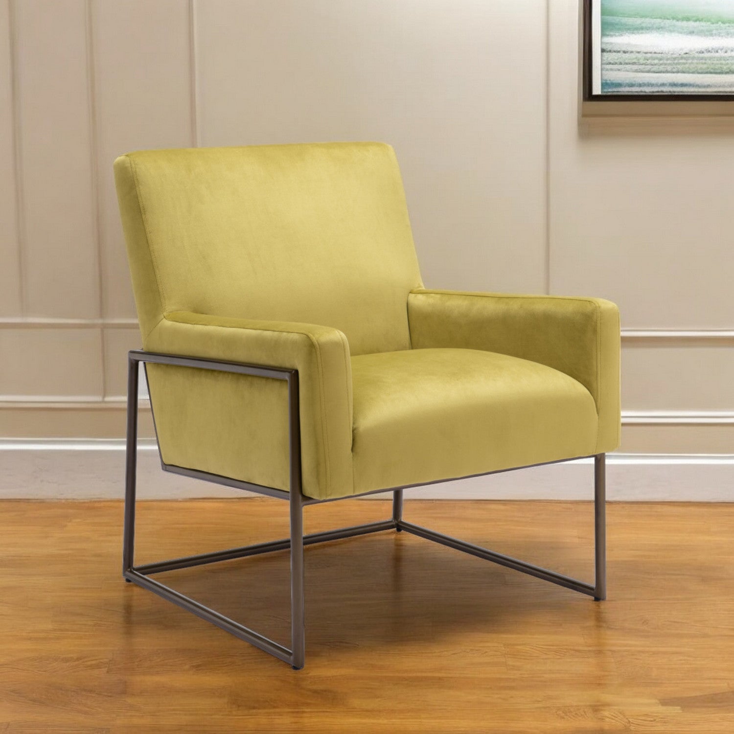 26" Olive Green Velvet Arm Chair