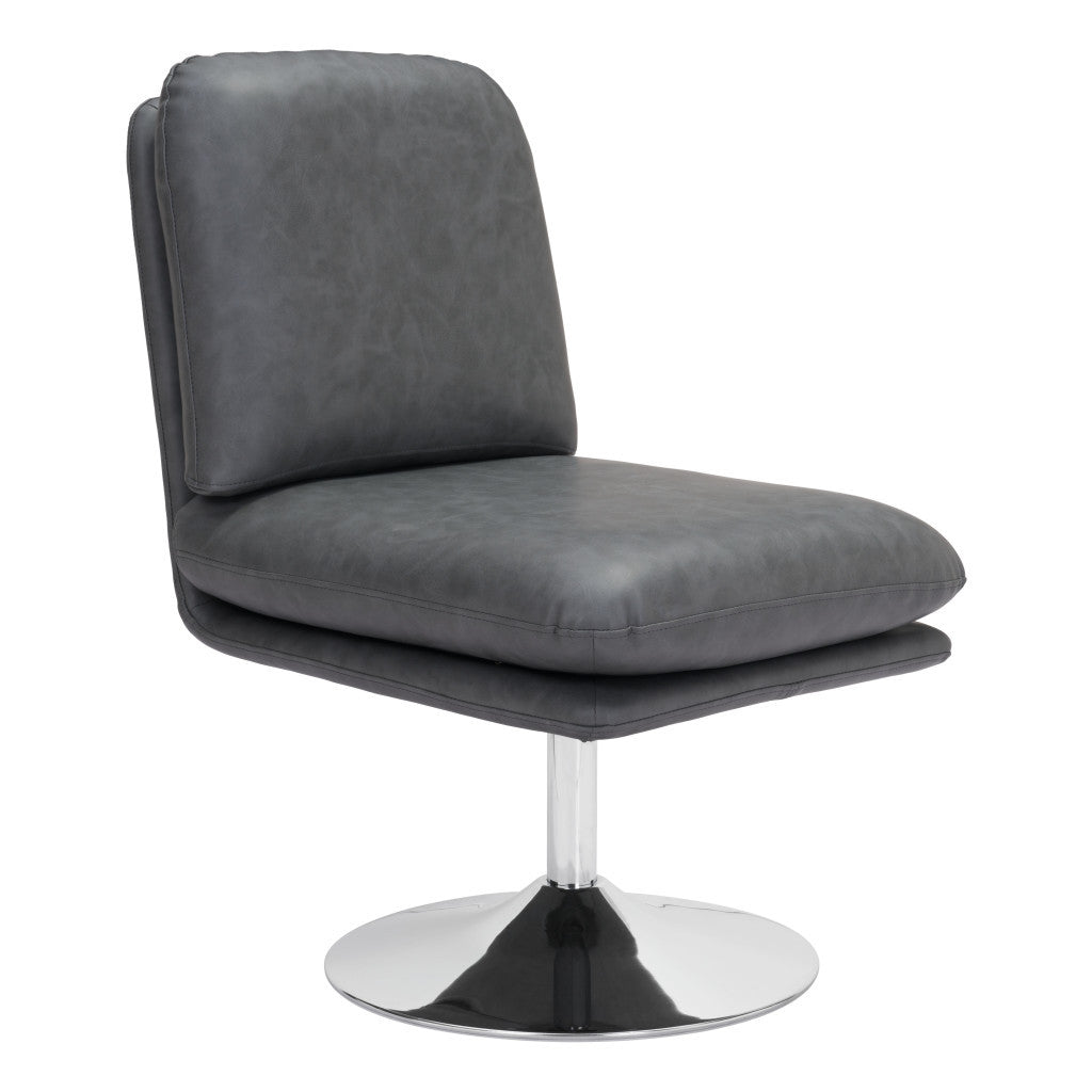 22" Armless Faux Leather Pedestal Chair