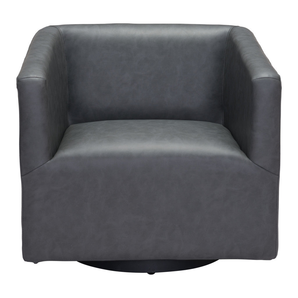 31" Gray Faux Leather Box Barrel Chair