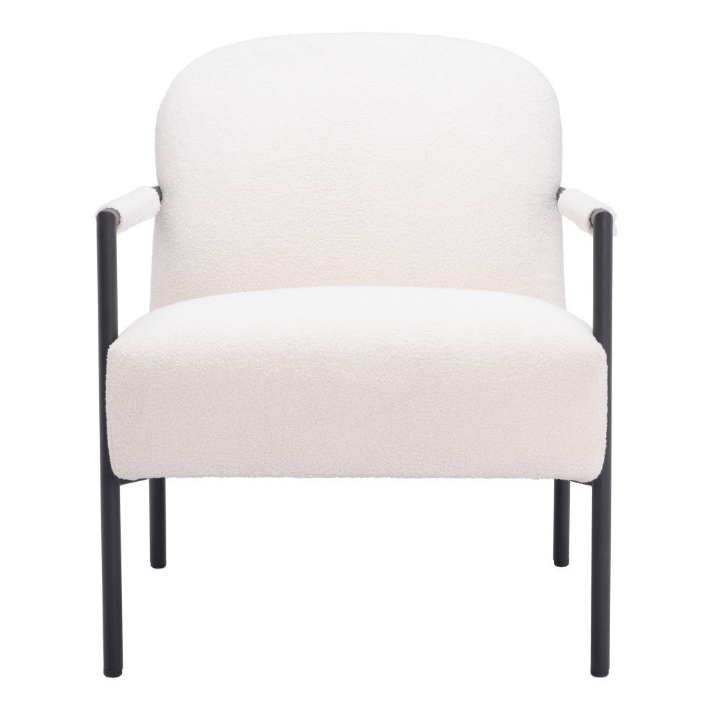 26" White and Black Sherpa Arm Chair