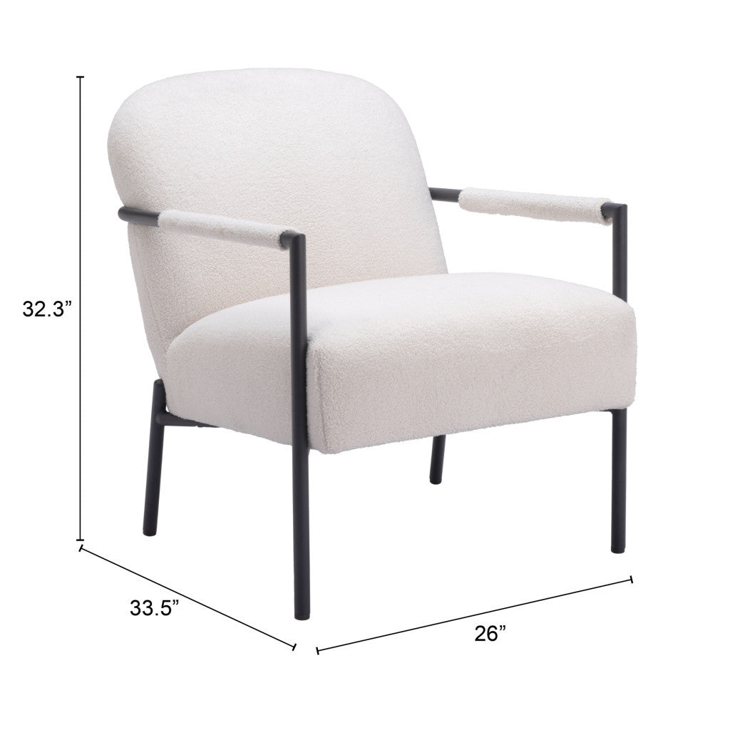 26" White and Black Sherpa Arm Chair