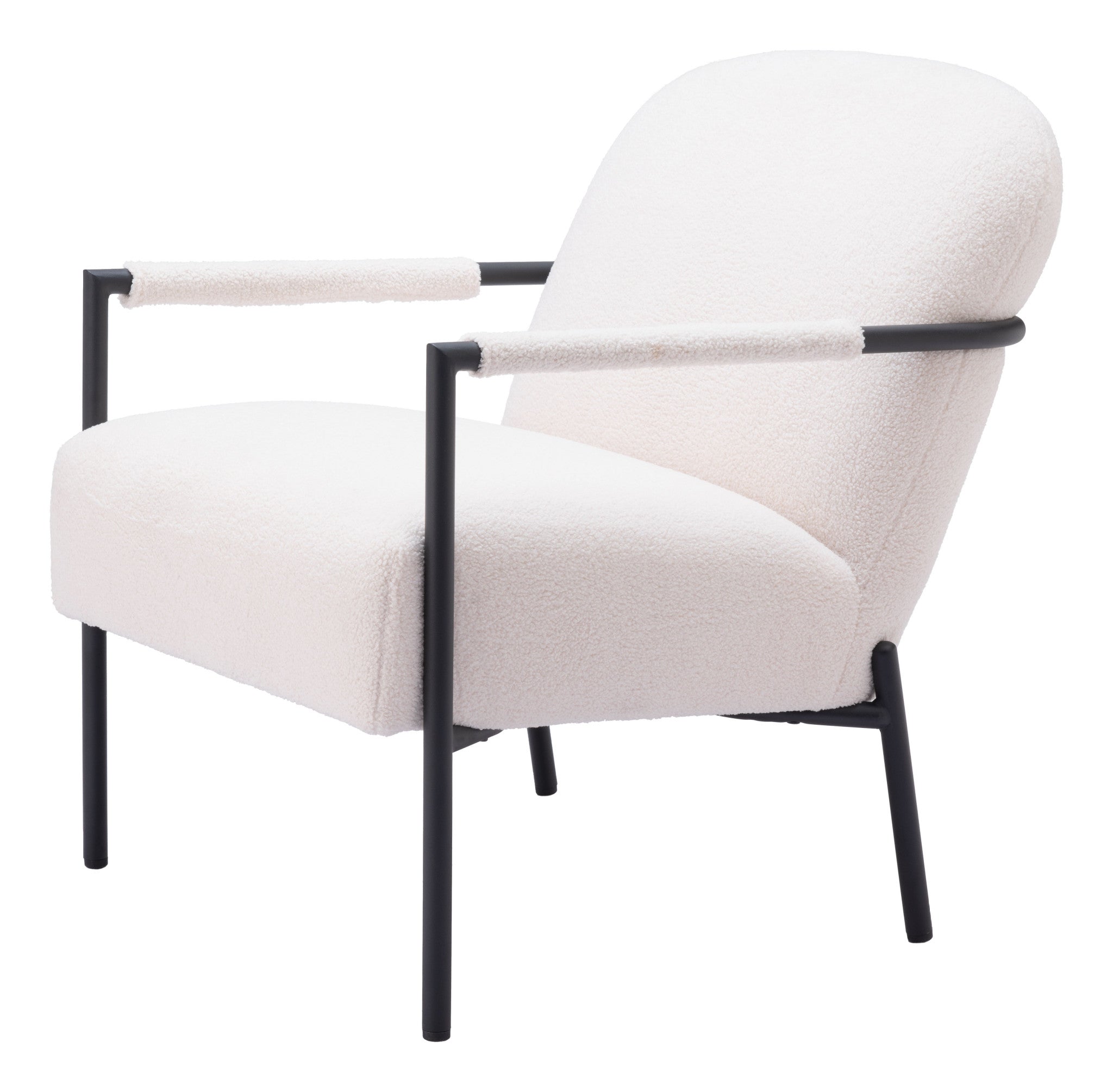 26" White and Black Sherpa Arm Chair