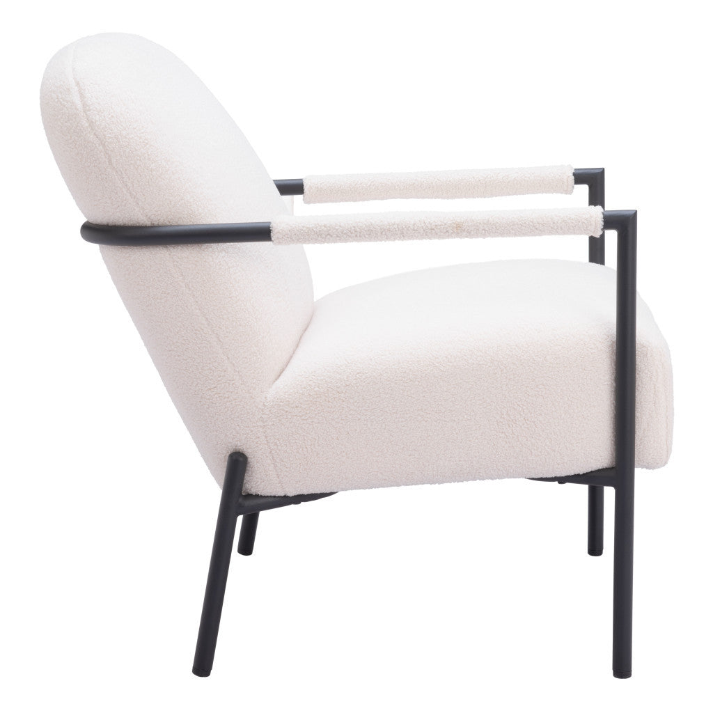 26" White and Black Sherpa Arm Chair