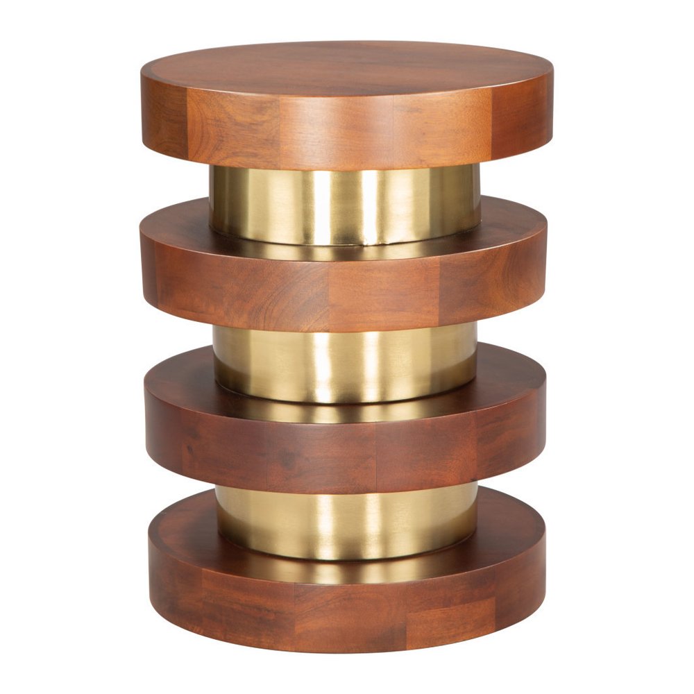 20" Brown and Gold Piston Pedestal End Table