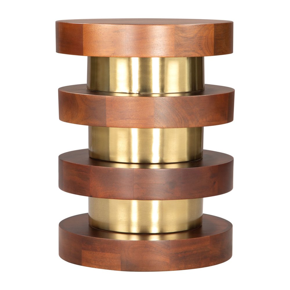 20" Brown and Gold Piston Pedestal End Table