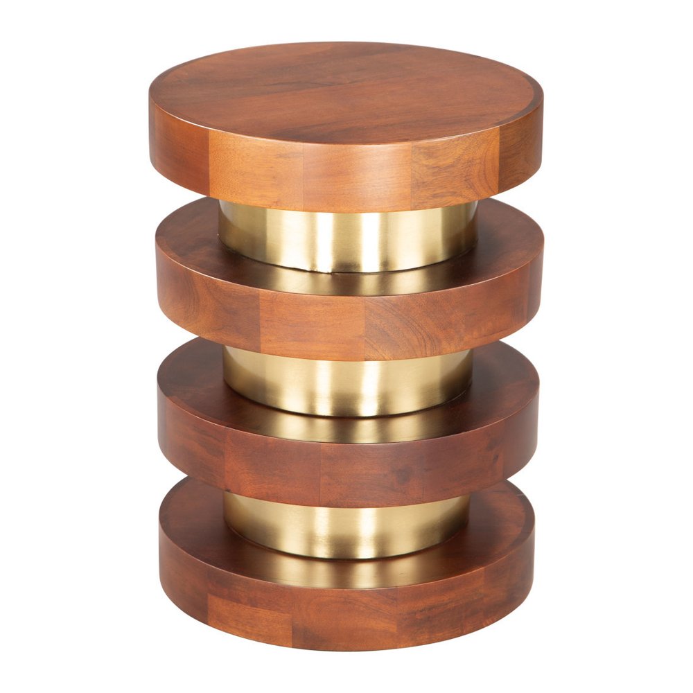 20" Brown and Gold Piston Pedestal End Table