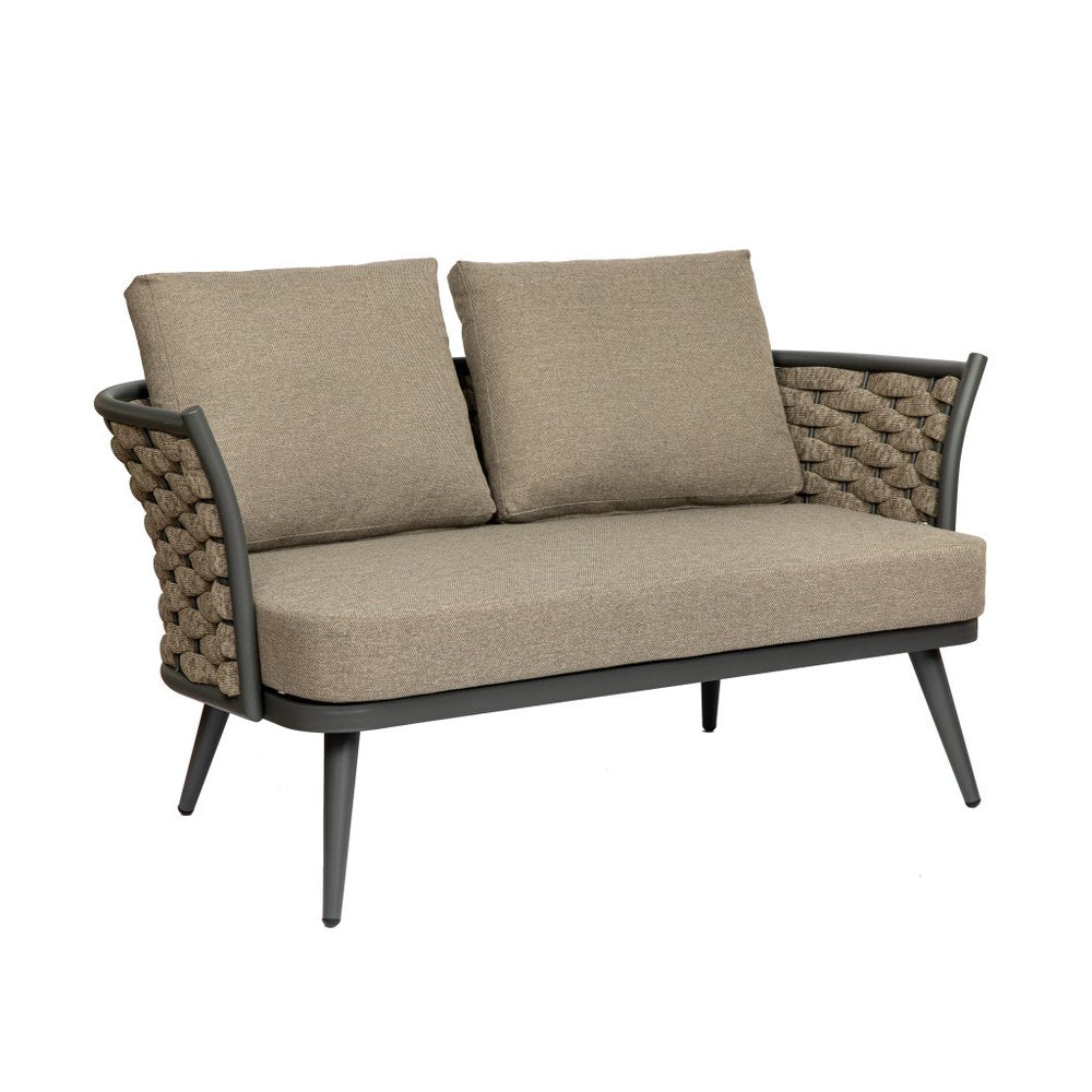 56" Dark Gray and Brown Outdoor Knotted Loveseat