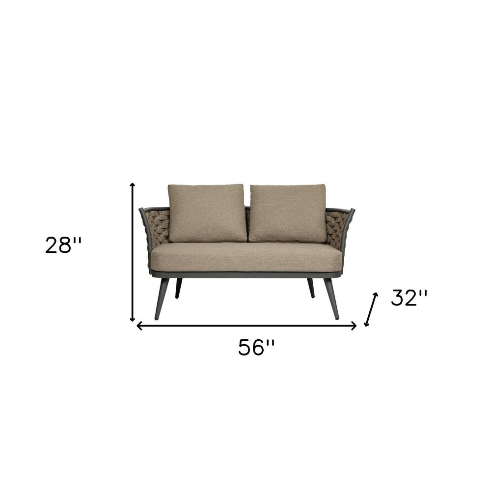 56" Dark Gray and Brown Outdoor Knotted Loveseat