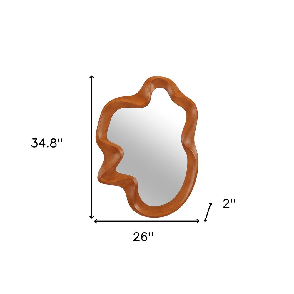 35" Brown Abstract Wood Mirror